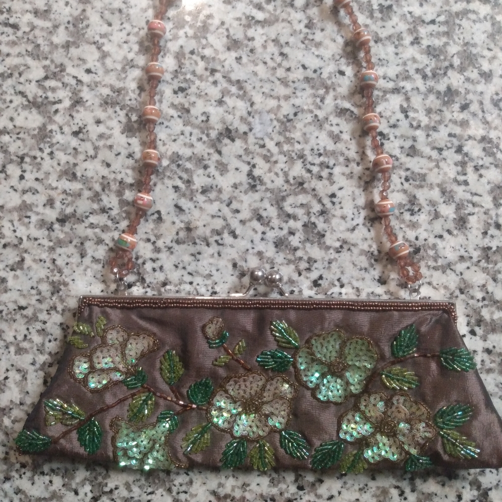 Brown Beaded Clutch